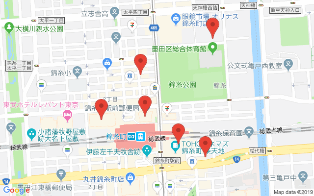 錦糸町の保険相談窓口のマップ